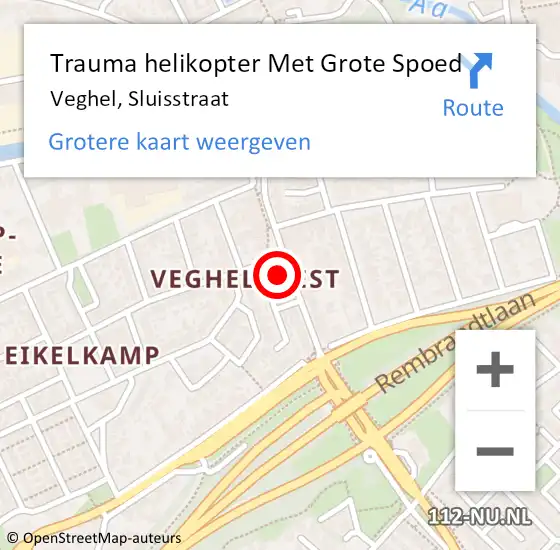 Locatie op kaart van de 112 melding: Trauma helikopter Met Grote Spoed Naar Veghel, Sluisstraat op 29 augustus 2021 03:10