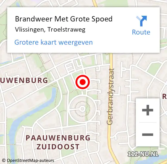 Locatie op kaart van de 112 melding: Brandweer Met Grote Spoed Naar Vlissingen, Troelstraweg op 29 augustus 2021 03:13