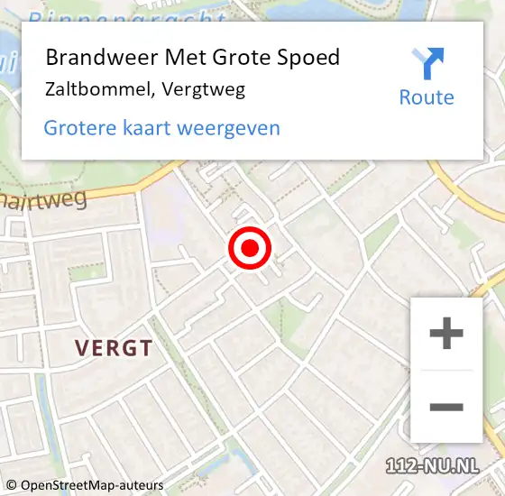 Locatie op kaart van de 112 melding: Brandweer Met Grote Spoed Naar Zaltbommel, Vergtweg op 29 augustus 2021 03:20