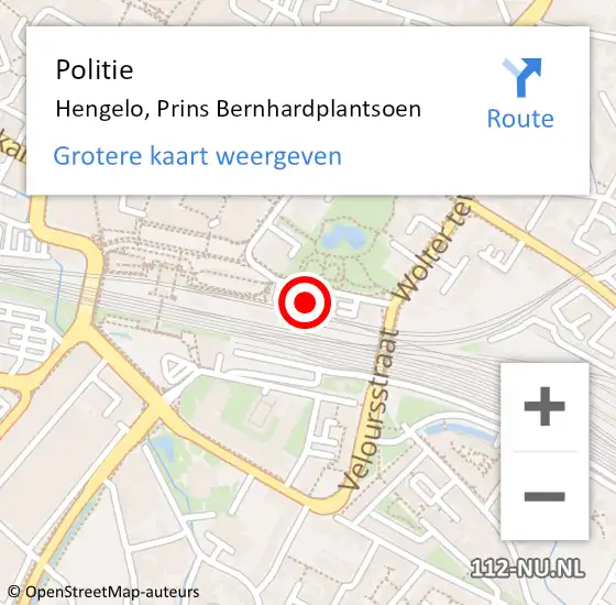 Locatie op kaart van de 112 melding: Politie Hengelo, Prins Bernhardplantsoen op 29 augustus 2021 04:13