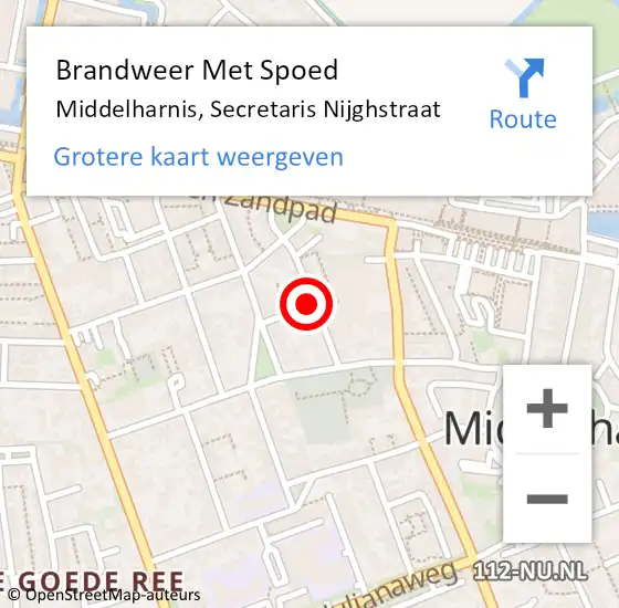 Locatie op kaart van de 112 melding: Brandweer Met Spoed Naar Middelharnis, Secretaris Nijghstraat op 29 augustus 2021 04:49