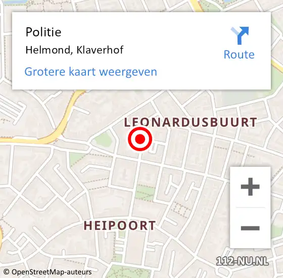 Locatie op kaart van de 112 melding: Politie Helmond, Klaverhof op 29 augustus 2021 05:23