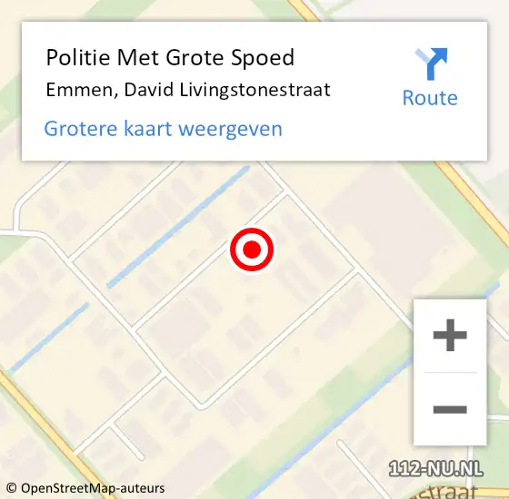 Locatie op kaart van de 112 melding: Politie Met Grote Spoed Naar Emmen, David Livingstonestraat op 29 augustus 2021 06:49