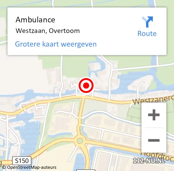 Locatie op kaart van de 112 melding: Ambulance Westzaan, Overtoom op 29 augustus 2021 08:11