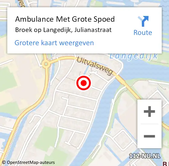 Locatie op kaart van de 112 melding: Ambulance Met Grote Spoed Naar Broek op Langedijk, Julianastraat op 29 augustus 2021 09:27