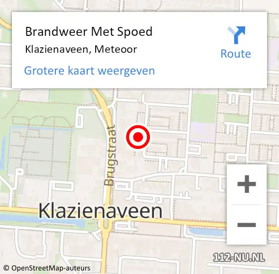 Locatie op kaart van de 112 melding: Brandweer Met Spoed Naar Klazienaveen, Meteoor op 29 augustus 2021 09:32