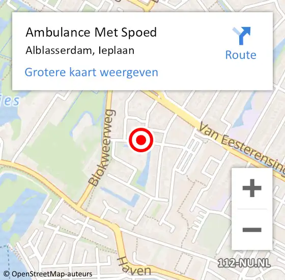 Locatie op kaart van de 112 melding: Ambulance Met Spoed Naar Alblasserdam, Ieplaan op 29 augustus 2021 09:42