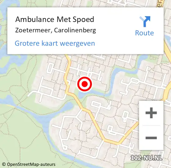 Locatie op kaart van de 112 melding: Ambulance Met Spoed Naar Zoetermeer, Carolinenberg op 29 augustus 2021 10:05