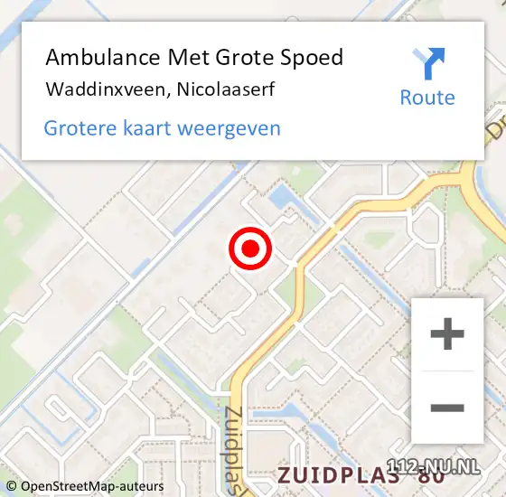 Locatie op kaart van de 112 melding: Ambulance Met Grote Spoed Naar Waddinxveen, Nicolaaserf op 29 augustus 2021 10:15