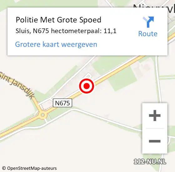 Locatie op kaart van de 112 melding: Politie Met Grote Spoed Naar Sluis, N675 hectometerpaal: 11,1 op 29 augustus 2021 10:42