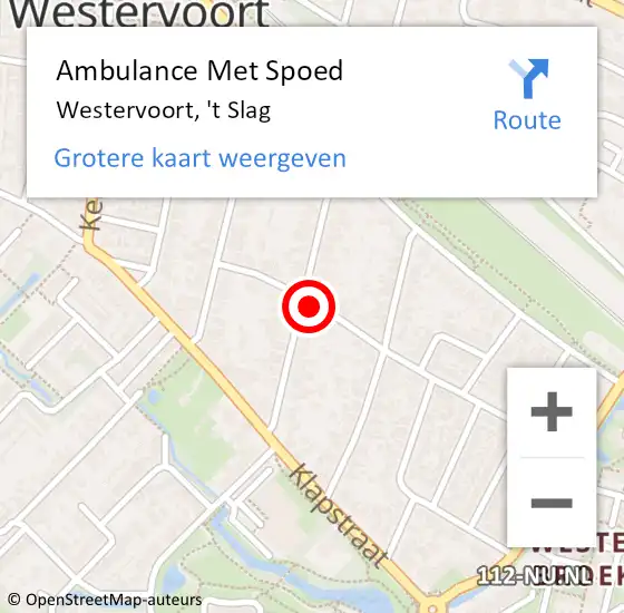 Locatie op kaart van de 112 melding: Ambulance Met Spoed Naar Westervoort, 't Slag op 29 augustus 2021 11:21