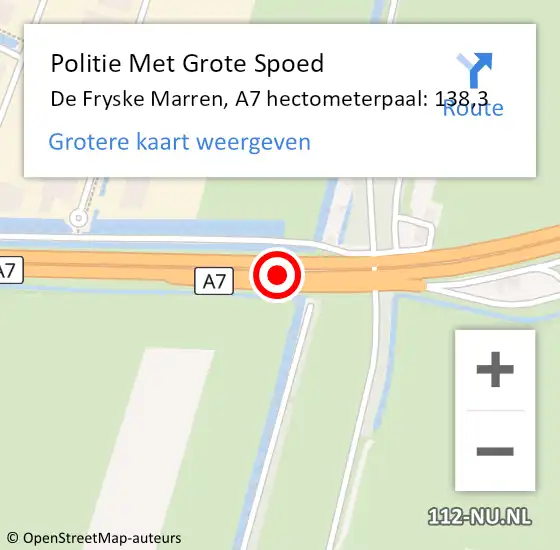 Locatie op kaart van de 112 melding: Politie Met Grote Spoed Naar De Friese Meren, A7 hectometerpaal: 138,3 op 29 augustus 2021 11:25