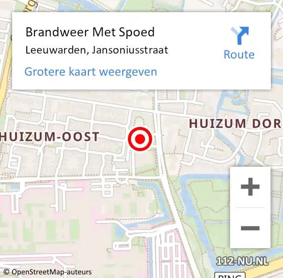 Locatie op kaart van de 112 melding: Brandweer Met Spoed Naar Leeuwarden, Jansoniusstraat op 29 augustus 2021 11:31