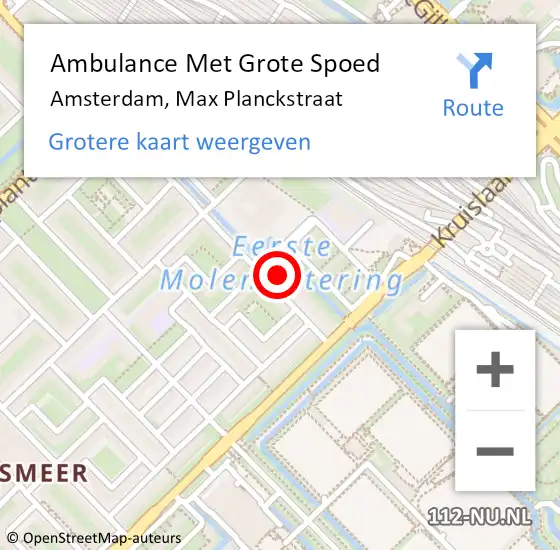 Locatie op kaart van de 112 melding: Ambulance Met Grote Spoed Naar Amsterdam, Max Planckstraat op 29 augustus 2021 12:02