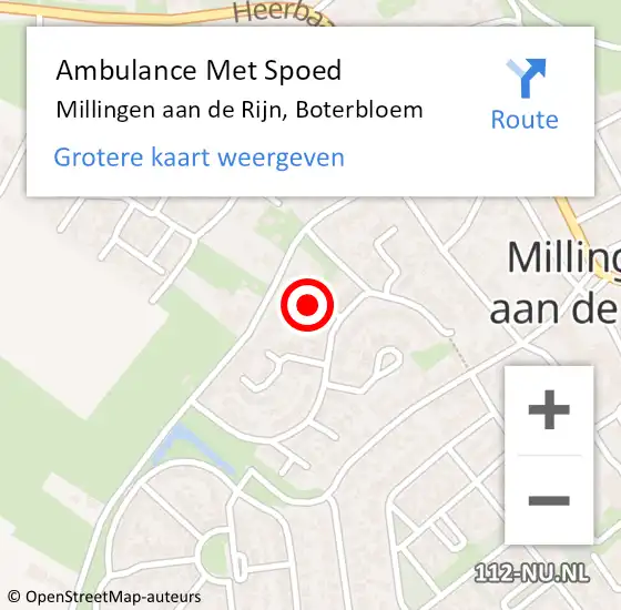 Locatie op kaart van de 112 melding: Ambulance Met Spoed Naar Millingen aan de Rijn, Boterbloem op 29 augustus 2021 12:17