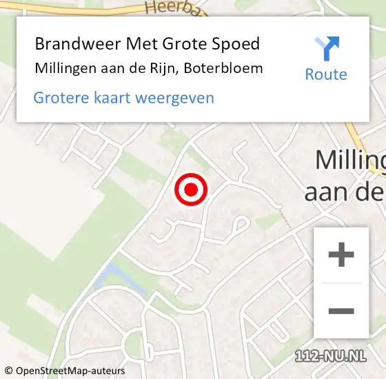 Locatie op kaart van de 112 melding: Brandweer Met Grote Spoed Naar Millingen aan de Rijn, Boterbloem op 29 augustus 2021 12:18