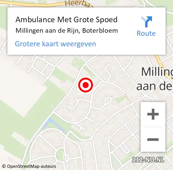 Locatie op kaart van de 112 melding: Ambulance Met Grote Spoed Naar Millingen aan de Rijn, Boterbloem op 29 augustus 2021 12:18