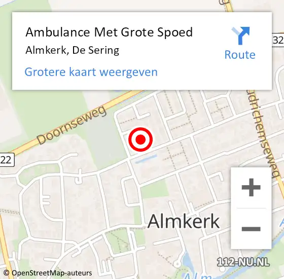 Locatie op kaart van de 112 melding: Ambulance Met Grote Spoed Naar Almkerk, De Sering op 29 augustus 2021 12:22