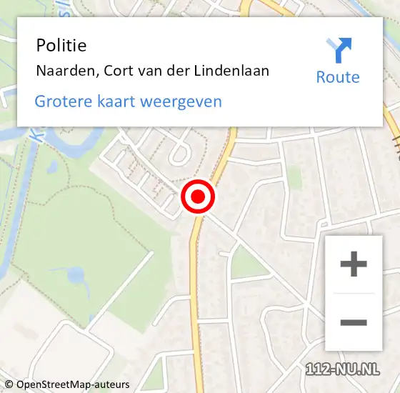 Locatie op kaart van de 112 melding: Politie Naarden, Cort van der Lindenlaan op 29 augustus 2021 13:27