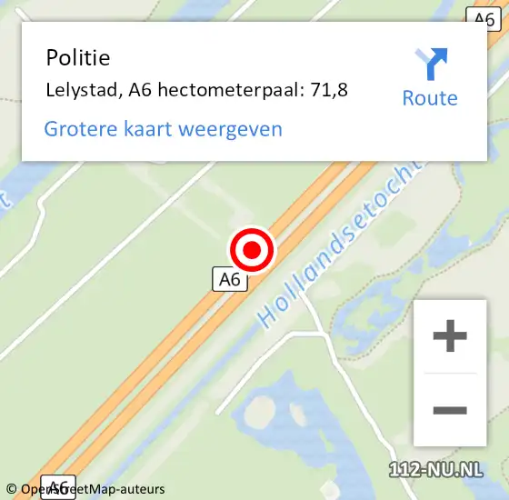 Locatie op kaart van de 112 melding: Politie Gemert-Bakel, A6 hectometerpaal: 71,8 op 29 augustus 2021 13:38