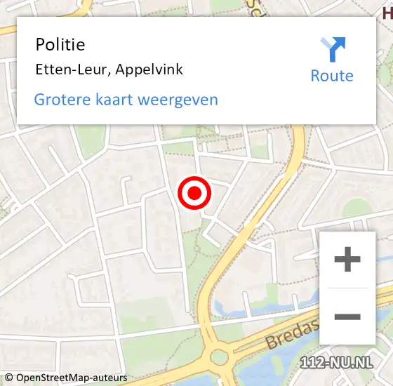 Locatie op kaart van de 112 melding: Politie Etten-Leur, Appelvink op 29 augustus 2021 13:45