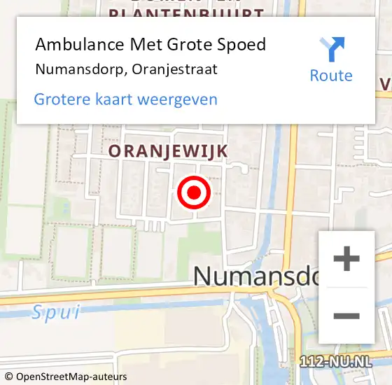 Locatie op kaart van de 112 melding: Ambulance Met Grote Spoed Naar Numansdorp, Oranjestraat op 29 augustus 2021 14:12