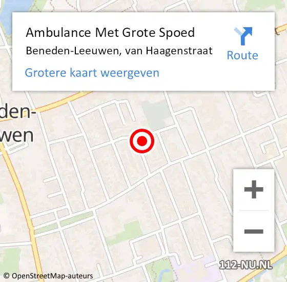 Locatie op kaart van de 112 melding: Ambulance Met Grote Spoed Naar Beneden-Leeuwen, van Haagenstraat op 29 augustus 2021 14:22
