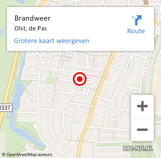 Locatie op kaart van de 112 melding: Brandweer Olst, de Pas op 29 augustus 2021 14:42