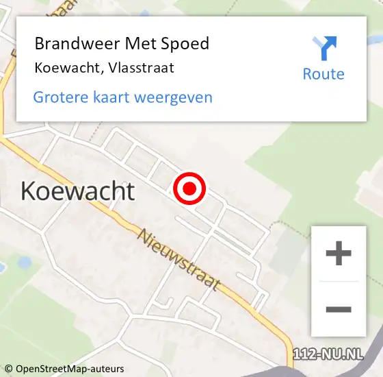 Locatie op kaart van de 112 melding: Brandweer Met Spoed Naar Koewacht, Vlasstraat op 29 augustus 2021 14:45