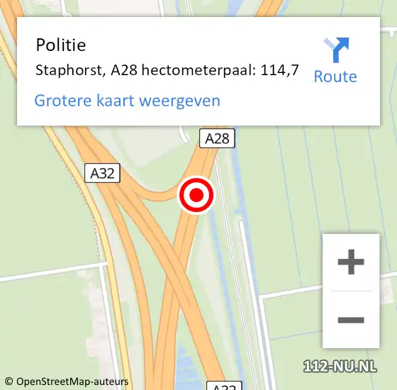 Locatie op kaart van de 112 melding: Politie Staphorst, A28 hectometerpaal: 114,7 op 29 augustus 2021 14:50