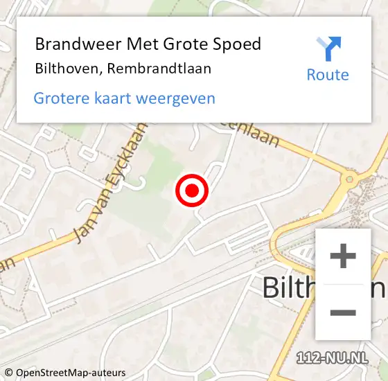 Locatie op kaart van de 112 melding: Brandweer Met Grote Spoed Naar Bilthoven, Rembrandtlaan op 29 augustus 2021 15:02