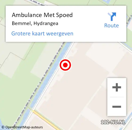 Locatie op kaart van de 112 melding: Ambulance Met Spoed Naar Bemmel, Hydrangea op 29 augustus 2021 15:29