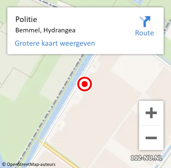 Locatie op kaart van de 112 melding: Politie Bemmel, Hydrangea op 29 augustus 2021 15:29