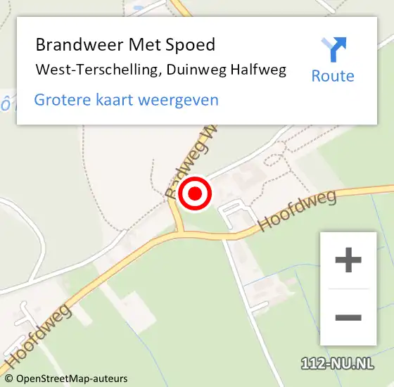 Locatie op kaart van de 112 melding: Brandweer Met Spoed Naar West-Terschelling, Duinweg Halfweg op 29 augustus 2021 16:03