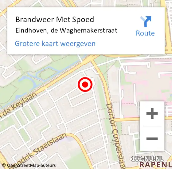 Locatie op kaart van de 112 melding: Brandweer Met Spoed Naar Eindhoven, de Waghemakerstraat op 29 augustus 2021 16:14