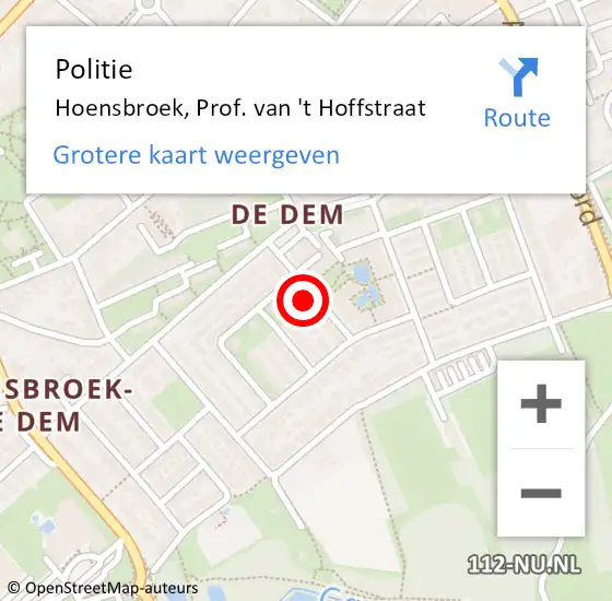 Locatie op kaart van de 112 melding: Politie Hoensbroek, Prof. van 't Hoffstraat op 29 augustus 2021 17:33