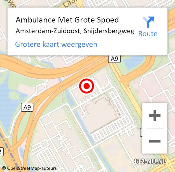 Locatie op kaart van de 112 melding: Ambulance Met Grote Spoed Naar Amsterdam-Zuidoost, Snijdersbergweg op 29 augustus 2021 17:50