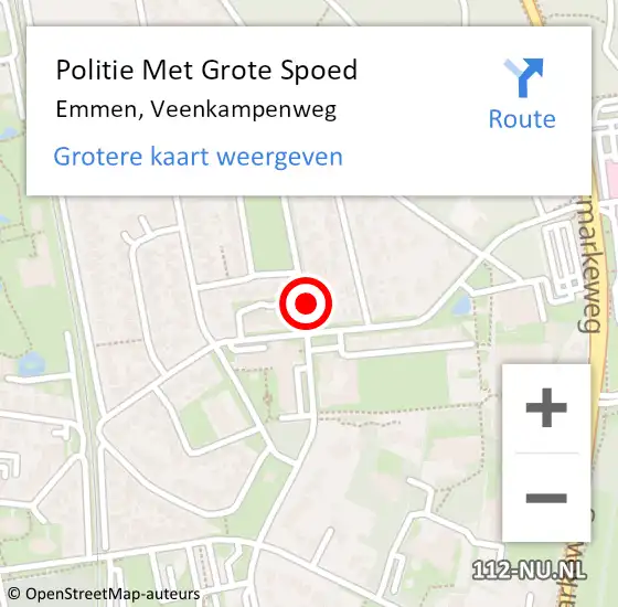 Locatie op kaart van de 112 melding: Politie Met Grote Spoed Naar Emmen, Veenkampenweg op 29 augustus 2021 18:09