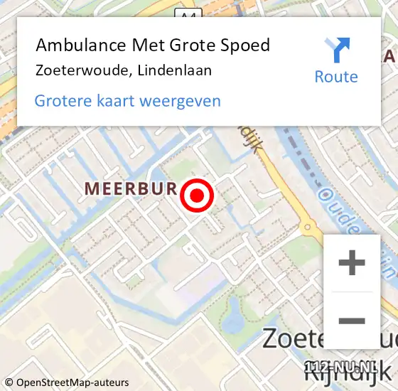 Locatie op kaart van de 112 melding: Ambulance Met Grote Spoed Naar Zoeterwoude, Lindenlaan op 29 augustus 2021 18:53