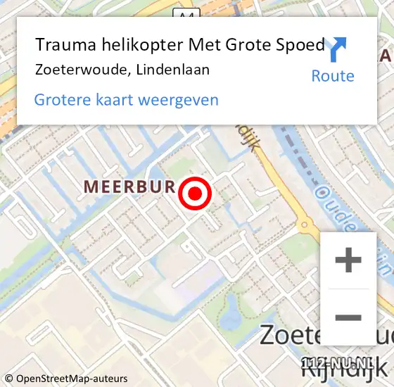 Locatie op kaart van de 112 melding: Trauma helikopter Met Grote Spoed Naar Zoeterwoude, Lindenlaan op 29 augustus 2021 18:54