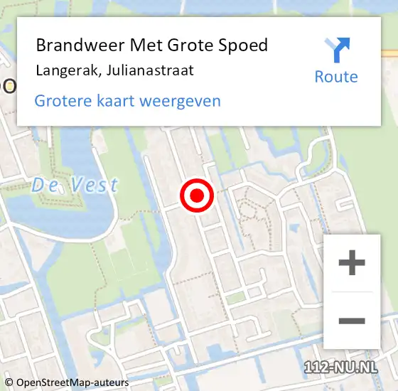 Locatie op kaart van de 112 melding: Brandweer Met Grote Spoed Naar Langerak, Julianastraat op 29 augustus 2021 19:27