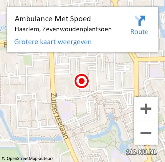 Locatie op kaart van de 112 melding: Ambulance Met Spoed Naar Haarlem, Zevenwoudenplantsoen op 29 augustus 2021 19:36