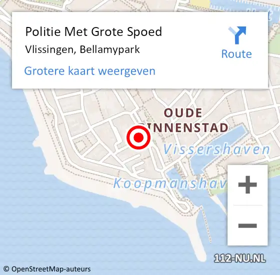 Locatie op kaart van de 112 melding: Politie Met Grote Spoed Naar Vlissingen, Bellamypark op 29 augustus 2021 19:38