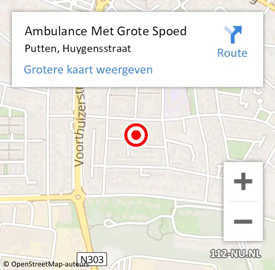Locatie op kaart van de 112 melding: Ambulance Met Grote Spoed Naar Putten, Huygensstraat op 29 augustus 2021 20:05