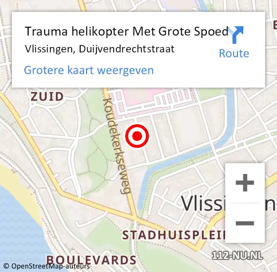 Locatie op kaart van de 112 melding: Trauma helikopter Met Grote Spoed Naar Vlissingen, Duijvendrechtstraat op 29 augustus 2021 20:28