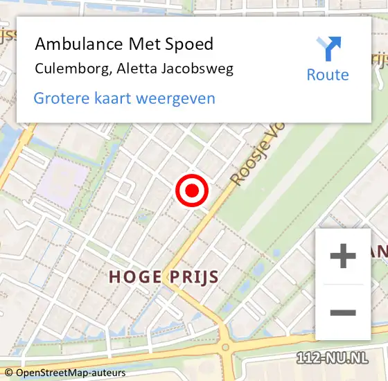 Locatie op kaart van de 112 melding: Ambulance Met Spoed Naar Culemborg, Aletta Jacobsweg op 29 augustus 2021 21:32