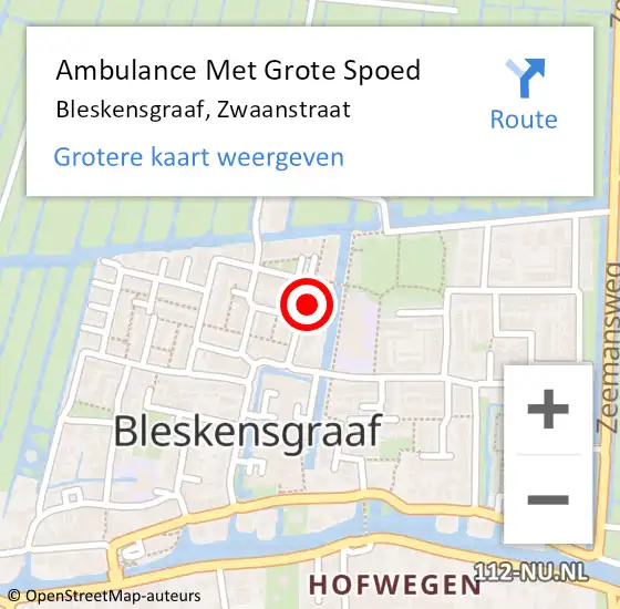 Locatie op kaart van de 112 melding: Ambulance Met Grote Spoed Naar Bleskensgraaf, Zwaanstraat op 29 augustus 2021 21:41