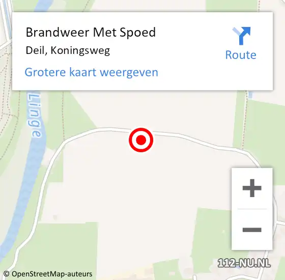 Locatie op kaart van de 112 melding: Brandweer Met Spoed Naar Deil, Koningsweg op 29 augustus 2021 21:47