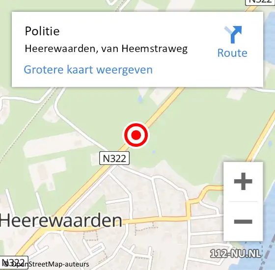 Locatie op kaart van de 112 melding: Politie Heerewaarden, van Heemstraweg op 29 augustus 2021 21:54