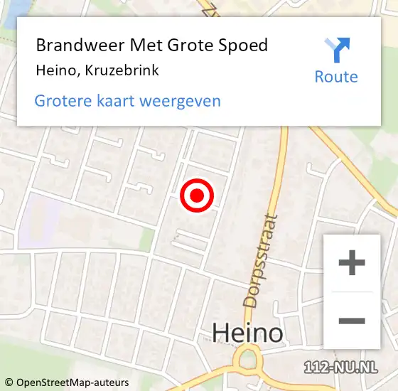 Locatie op kaart van de 112 melding: Brandweer Met Grote Spoed Naar Heino, Kruzebrink op 29 augustus 2021 21:59